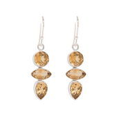Sterling Silver Citrine Three Stone Dangle Earrings